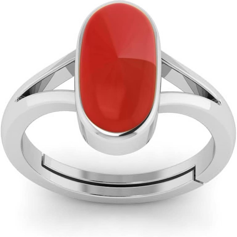 Silver and coral Moonga Oval Ring